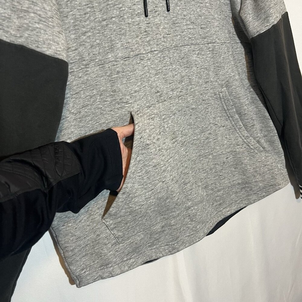 Adidas Mens Size L Gray Black Sweatshirt Hoodie Kangaroo Pocket Logo Athleisure - Picture 10 of 14
